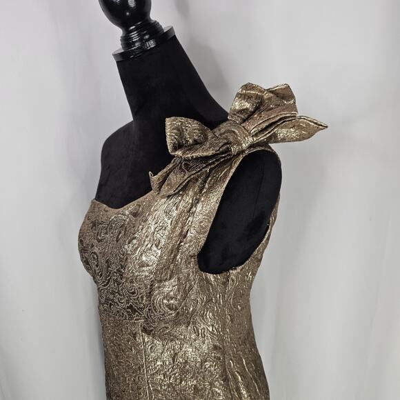 ABS Allen Schwartz Gold Mini Dress One Shoulder Gold Metallic Cocktail Sz 8 - Picture 5 of 10